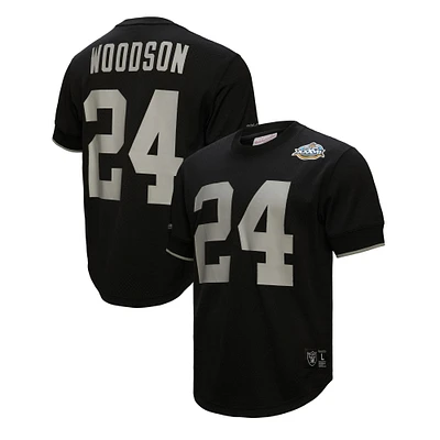 Haut en maille noir pour homme avec nom et numéro de joueur retraité des Oakland Raiders Mitchell & Ness Charles Woodson