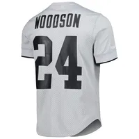 Mitchell & Ness Charles Woodson pour hommes, gris, Oakland Raiders, nom et numéro du joueur retraité, haut en maille