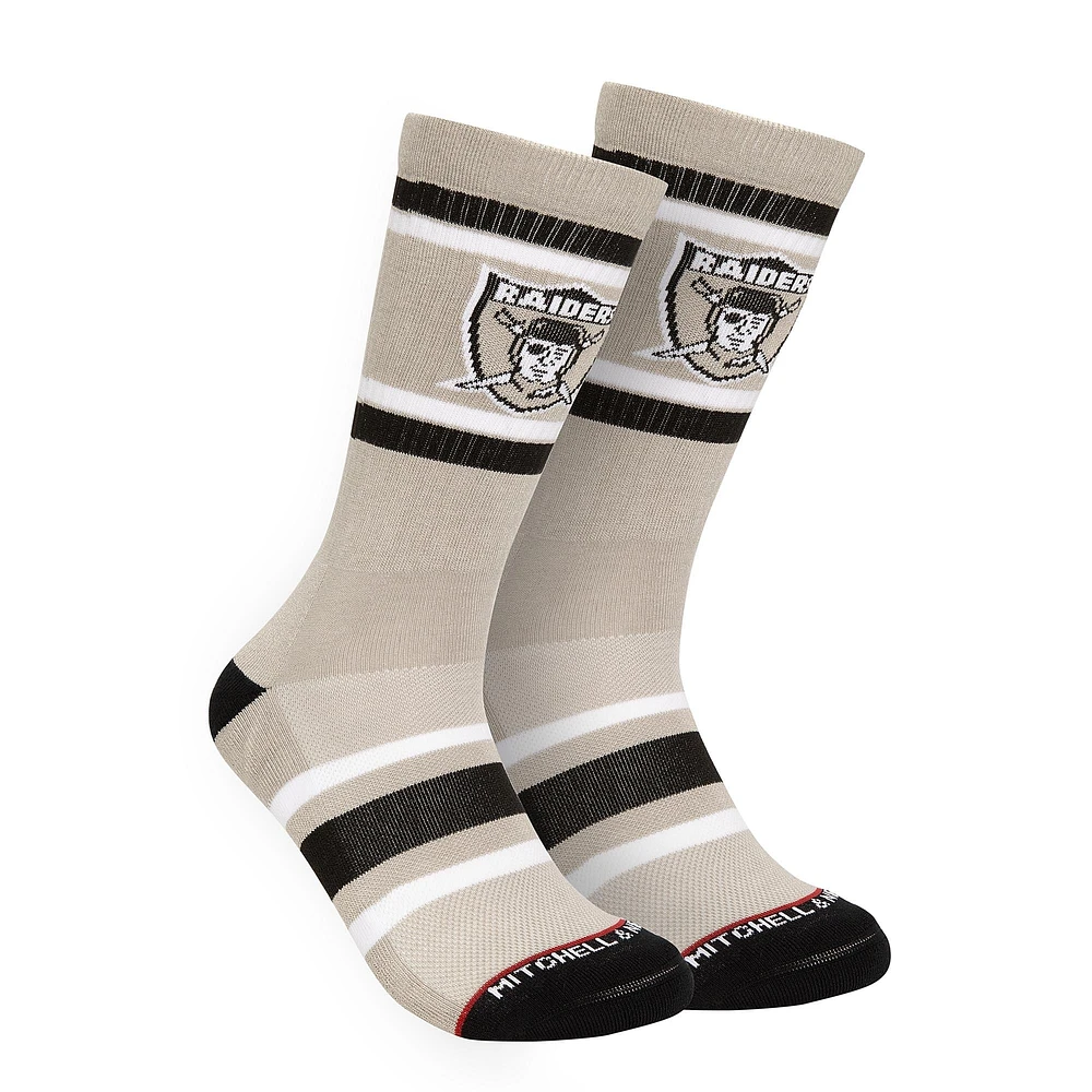 Men's Mitchell & Ness Gray Oakland Raiders Throwback Team Stripes Crew Socks