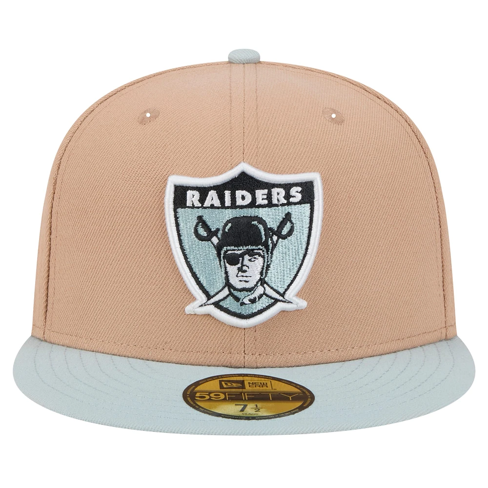 Men's New Era Tan Oakland Raiders Gridiron Classics Throwback Logo Main 59FIFTY Fitted Hat