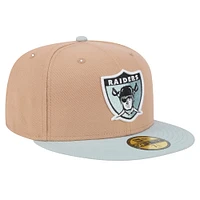 Men's New Era Tan Oakland Raiders Gridiron Classics Throwback Logo Main 59FIFTY Fitted Hat