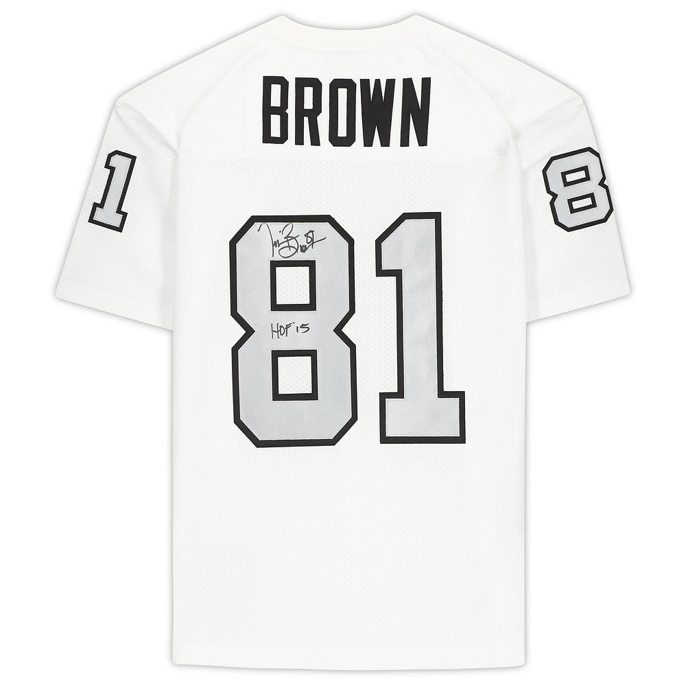 Maillot authentique autographié par Tim Brown des Oakland Raiders pour le 75e anniversaire de la NFL avec Mitchell & Ness et l'inscription « HOF 2015 »
