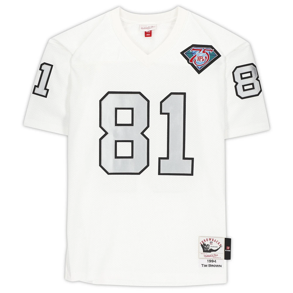 Maillot authentique autographié par Tim Brown des Oakland Raiders pour le 75e anniversaire de la NFL avec Mitchell & Ness et l'inscription « HOF 2015 »