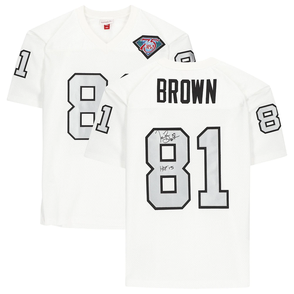 Maillot authentique autographié par Tim Brown des Oakland Raiders pour le 75e anniversaire de la NFL avec Mitchell & Ness et l'inscription « HOF 2015 »