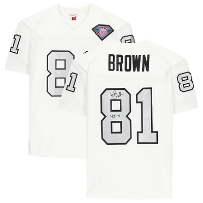 Maillot authentique autographié par Tim Brown des Oakland Raiders pour le 75e anniversaire de la NFL avec Mitchell & Ness et l'inscription « HOF 2015 »
