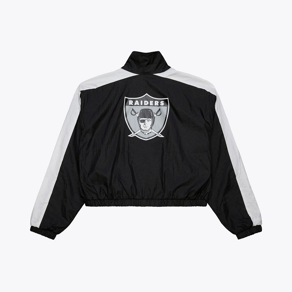 Women's Mitchell & Ness Black Oakland Raiders Nylon Cropped Full-Zip Jacket