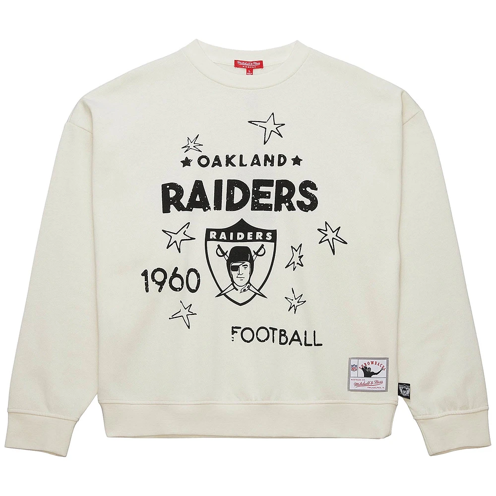 Sweat-shirt à capuche pour femme Mitchell & Ness Cream Oakland Raiders Throwback Logo 3.0