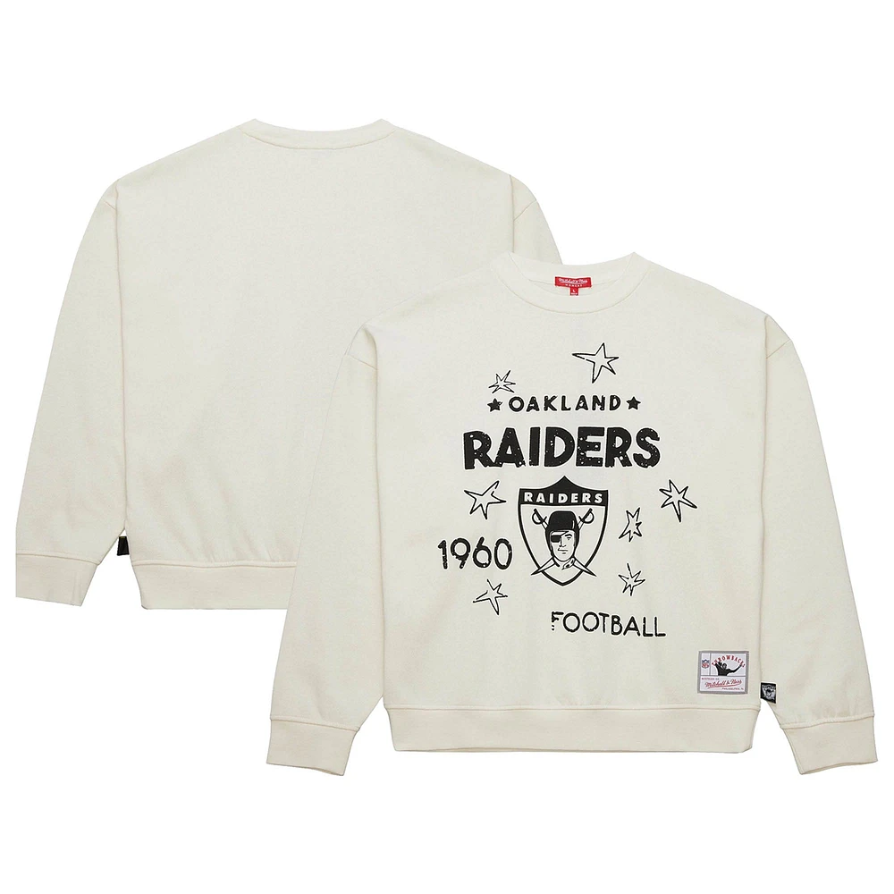 Sweat-shirt à capuche pour femme Mitchell & Ness Cream Oakland Raiders Throwback Logo 3.0