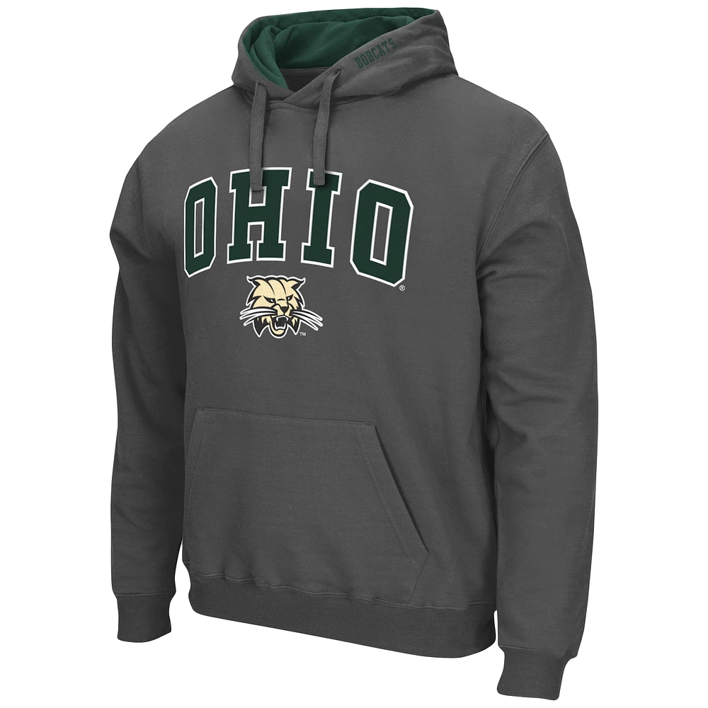 Men's Colosseum Charcoal Ohio Bobcats Arch and Logo Pullover Hoodie