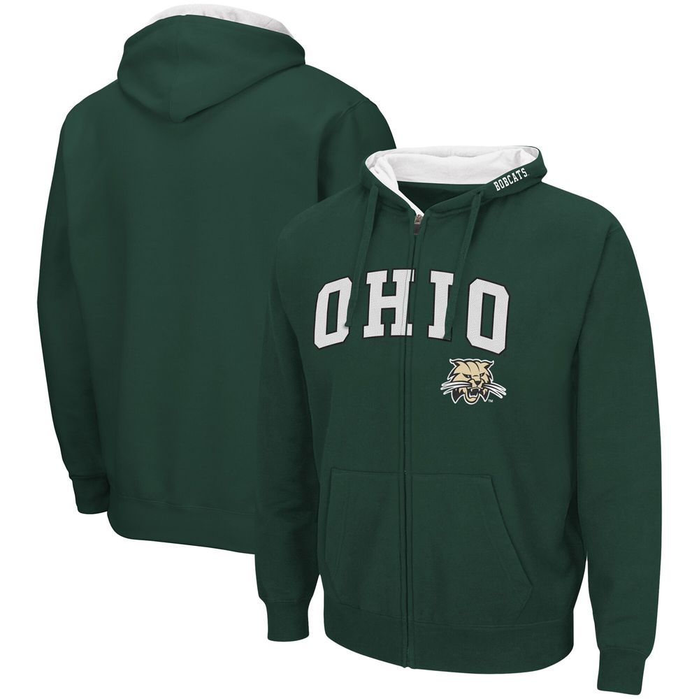 Men's Colosseum Green Ohio Bobcats Arch & Logo 3.0 Full-Zip Hoodie