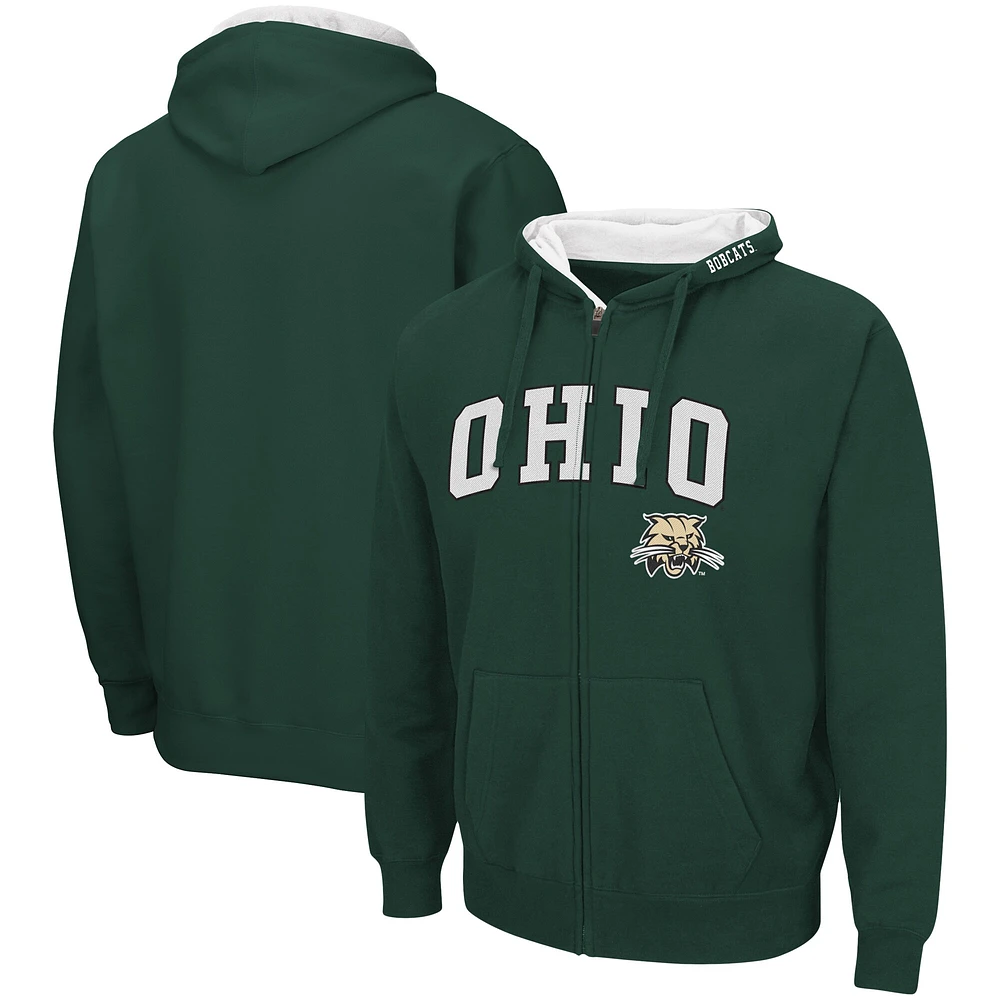 Colosseum Green Ohio Bobcats Arch & Logo 3.0 Sweat à capuche entièrement zippé pour homme