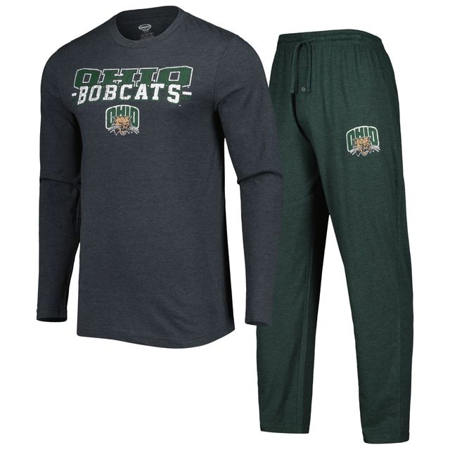 Ensemble de nuit pour hommes Concepts Sport Green/Charcoal Ohio Bobcats Meter T-shirt à manches longues et pantalon