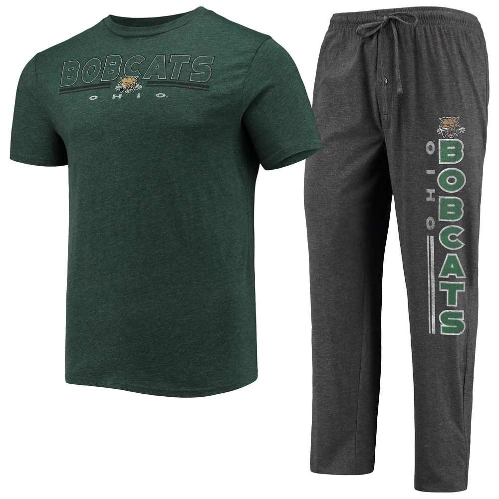 Concepts Sport T-shirt et pantalon Ohio Bobcats Meter anthracite chiné/vert pour homme