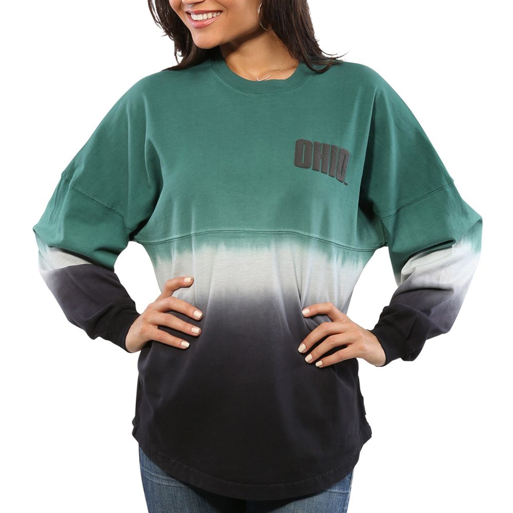 Women's Green Ohio Bobcats Ombre Long Sleeve Dip-Dyed Spirit Jersey