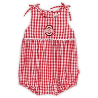 Girls Infant Garb Scarlet/White Ohio State Buckeyes Teagan Gingham Ruffled Romper