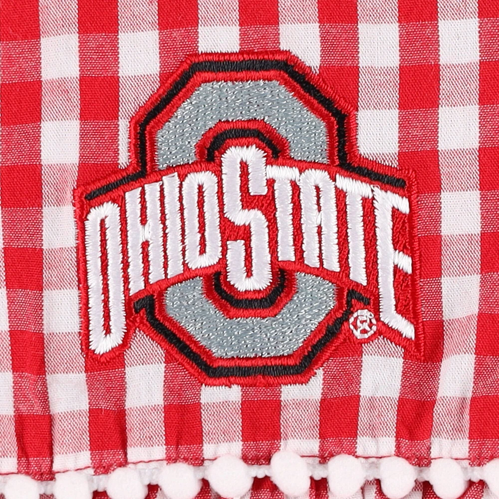 Girls Infant Garb Scarlet/White Ohio State Buckeyes Teagan Gingham Ruffled Romper