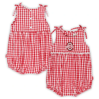 Tenue pour bébé fille écarlate/blanc Ohio State Buckeyes Teagan Gingham barboteuse à volants