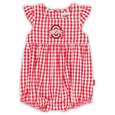 Ohio State Buckeyes Garb Girls Infant Cara Woven Gingham Ruffled Bodysuit - Scarlet