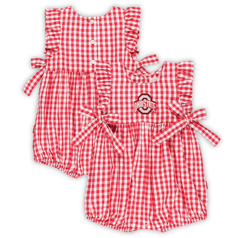 Girls Infant Garb Scarlet Ohio State Buckeyes Constance Gingham Romper