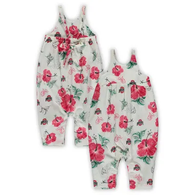 Ohio State Buckeyes Wes & Willy Girls Infant Floral Overall Romper - White