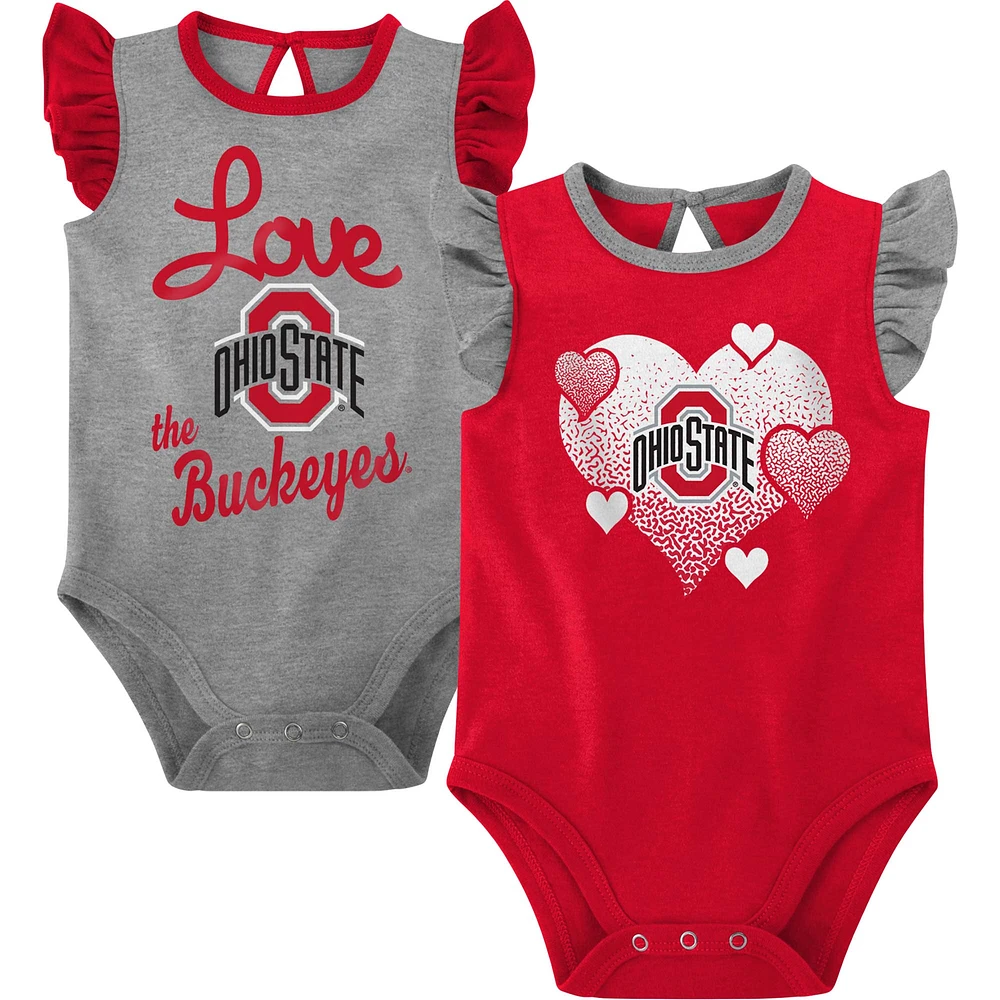 Girls Newborn & Infant Scarlet/Gray Ohio State Buckeyes Spread the Love 2-Pack Bodysuit Set