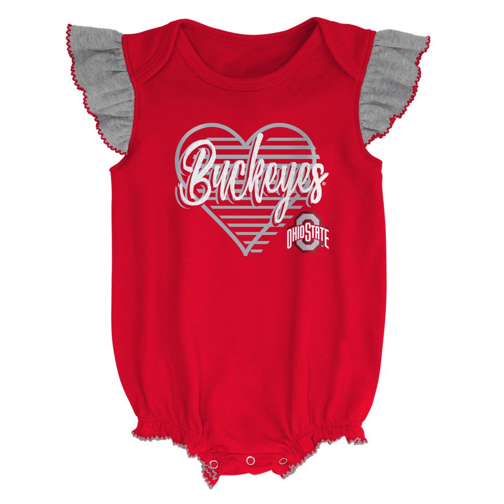 Girls Newborn & Infant Scarlet/Heather Gray Ohio State Buckeyes All The Love Bodysuit Bib Booties Set