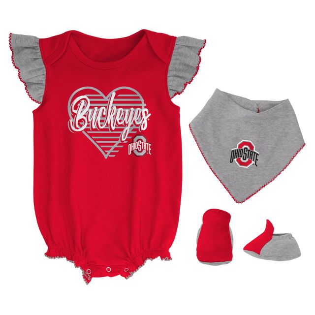 Ensemble bavoir et chaussons pour nouveau-né bébé Scarlet/Heather Grey Ohio State Buckeyes All The Love