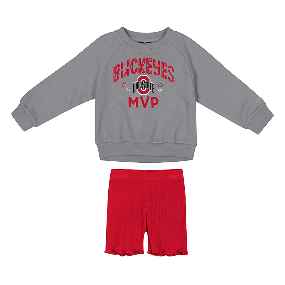 Girls Toddler Colosseum  Gray/Scarlet Ohio State Buckeyes Beta Fleece Sweatshirt and Shorts Set