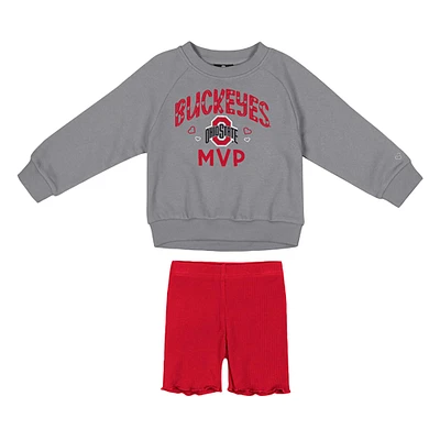 Ensemble sweat-shirt et short en polaire Beta pour fille Colosseum gris/écarlate Ohio State Buckeyes