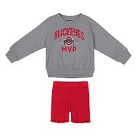 Girls Toddler Colosseum  Gray/Scarlet Ohio State Buckeyes Beta Fleece Sweatshirt and Shorts Set