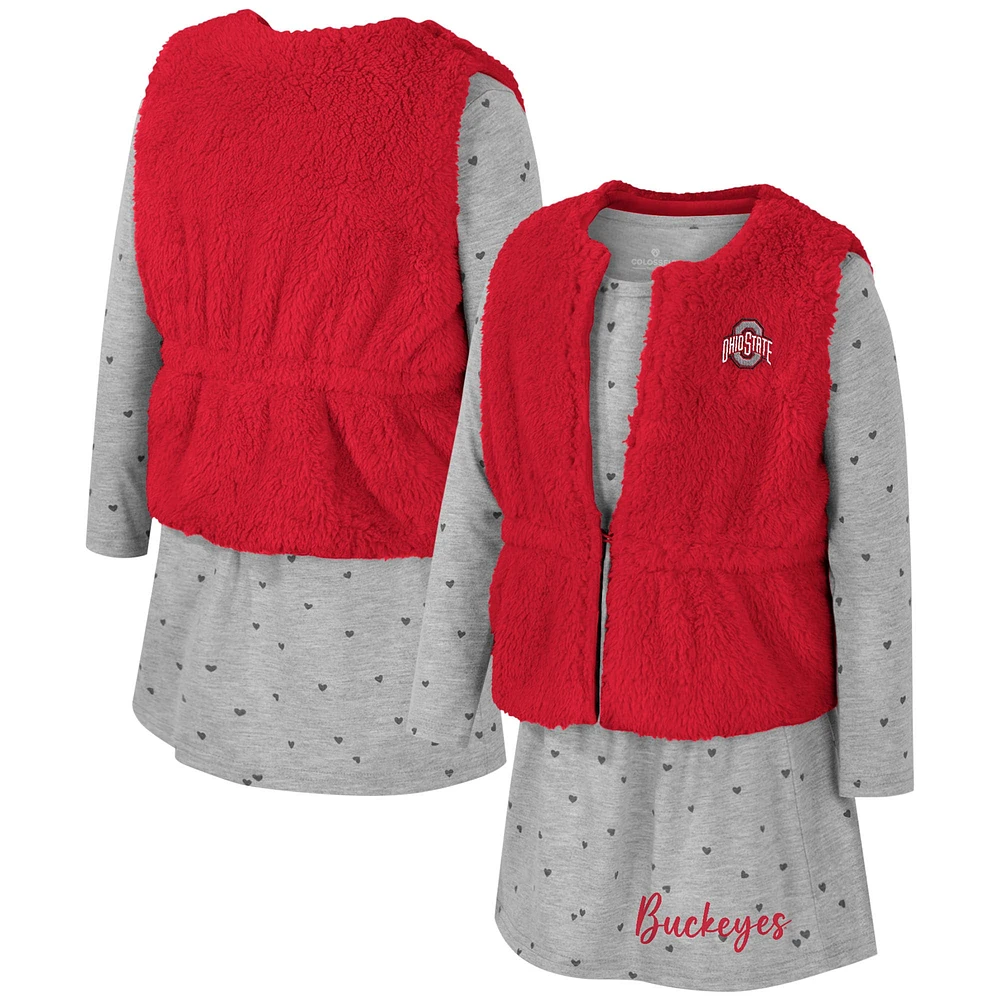 Ensemble gilet et robe pour filles Colosseum Scarlet Ohio State Buckeyes Meowing