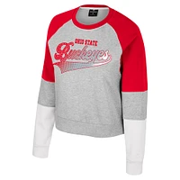 Girls Youth Colosseum Heather Gray Ohio State Buckeyes Katinka Rhinestone Pullover Sweatshirt