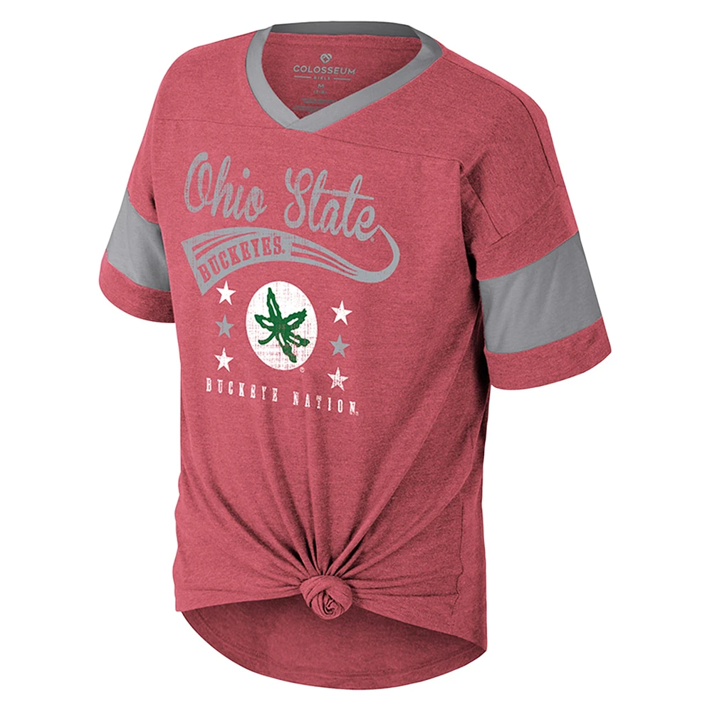 Girls Youth Colosseum  Scarlet Ohio State Buckeyes Frontier Tie Front T-Shirt