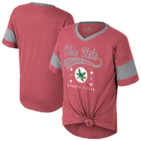 Girls Youth Colosseum  Scarlet Ohio State Buckeyes Frontier Tie Front T-Shirt