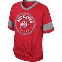 T-shirt à col en V noué sur le devant pour filles Colosseum Scarlet Ohio State Buckeyes Tomika