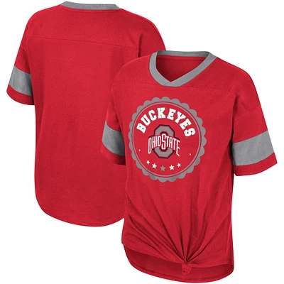 T-shirt à col en V noué sur le devant pour filles Colosseum Scarlet Ohio State Buckeyes Tomika