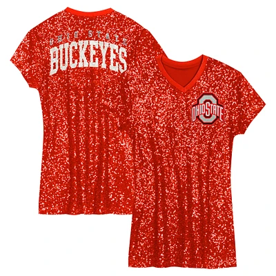 Robe à paillettes et col en V pour jeunes filles Scarlet Ohio State Buckeyes