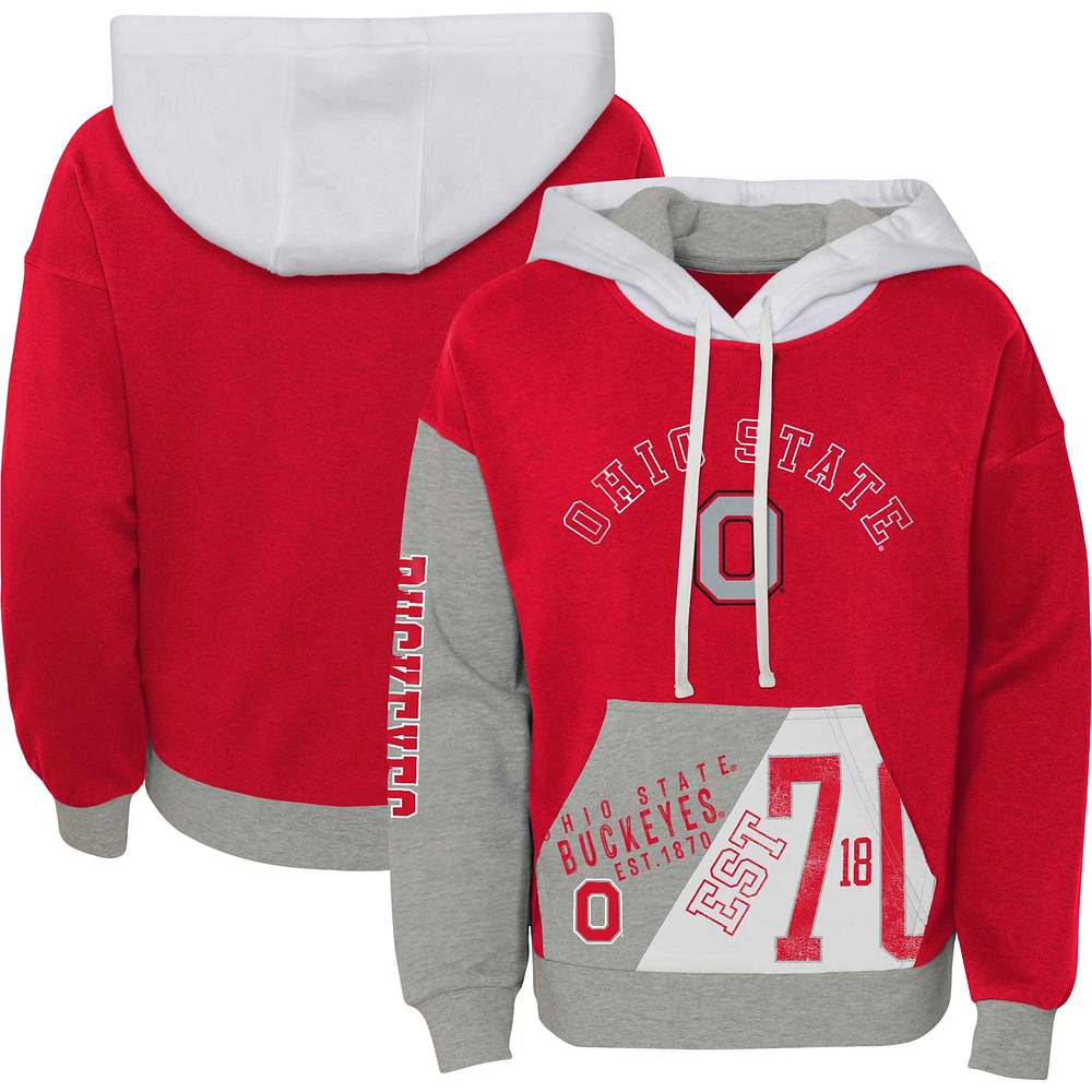 Sweat à capuche en molleton doux Scarlet Ohio State Buckeyes pour jeunes filles