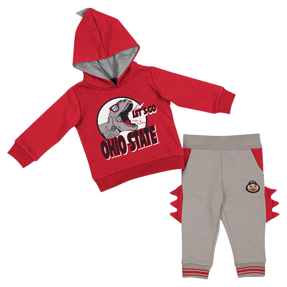 Ensemble sweat à capuche et pantalon Colosseum Scarlet/Gris Ohio State Buckeyes Dino pour bébé