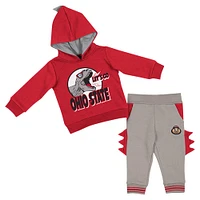 Ensemble sweat à capuche et pantalon Colosseum Scarlet/Gris Ohio State Buckeyes Dino pour bébé