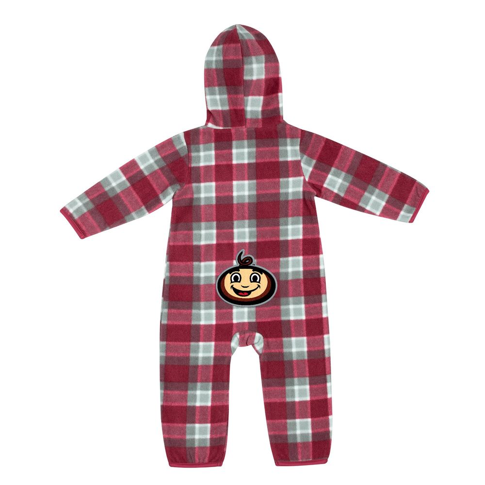 Infant Colosseum Scarlet/Gray Ohio State Buckeyes Farays Plaid Full-Zip Hoodie Jumper