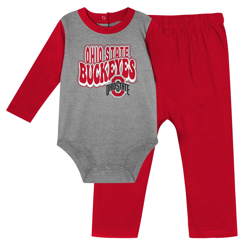 Ensemble body à manches longues et pantalon pour bébé Scarlet Ohio State Buckeyes Double Up