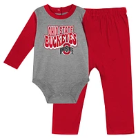 Ensemble body à manches longues et pantalon pour bébé Scarlet Ohio State Buckeyes Double Up