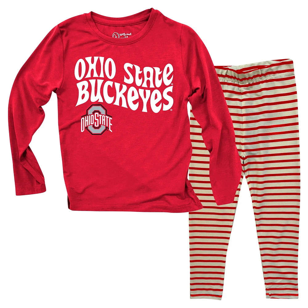 Ensemble haut à manches longues et leggings rayés tri-blend pour bébé Wes & Willy Ohio State Buckeyes