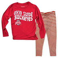 Ensemble haut à manches longues et leggings rayés tri-blend pour bébé Wes & Willy Ohio State Buckeyes