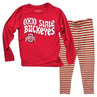 Ensemble haut à manches longues et leggings rayés tri-blend pour bébé Wes & Willy Ohio State Buckeyes