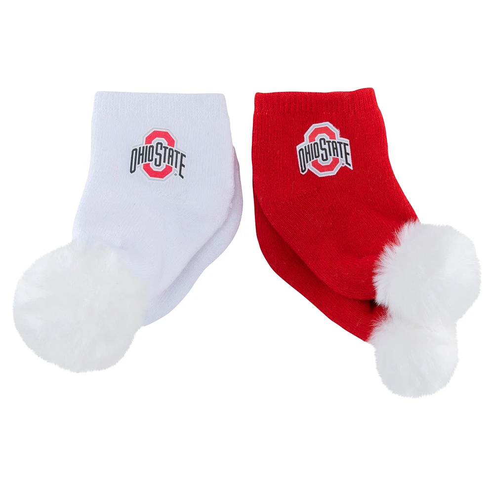 Lot de deux paires de chaussettes à pompon pour bébé ZooZatz Ohio State Buckeyes