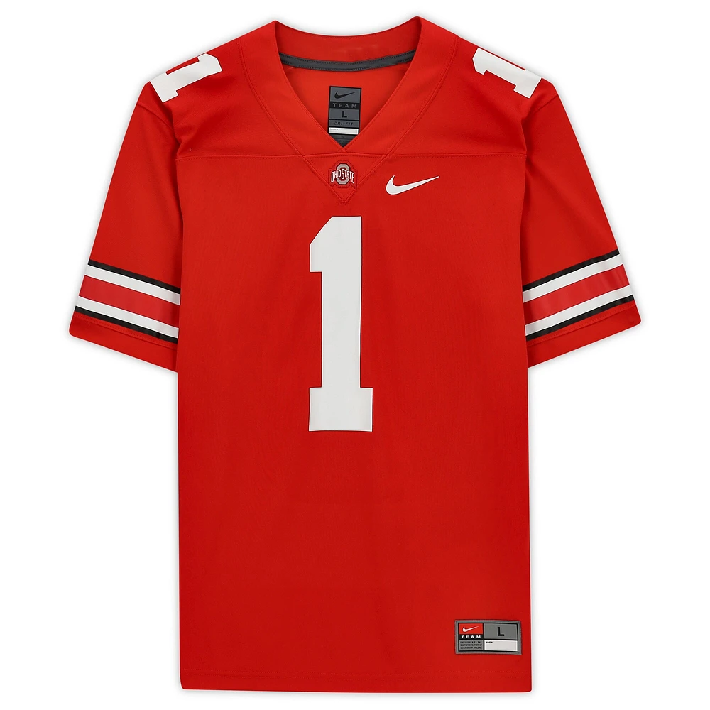 Maillot de match Nike autographié par Justin Fields Scarlet Ohio State Buckeyes