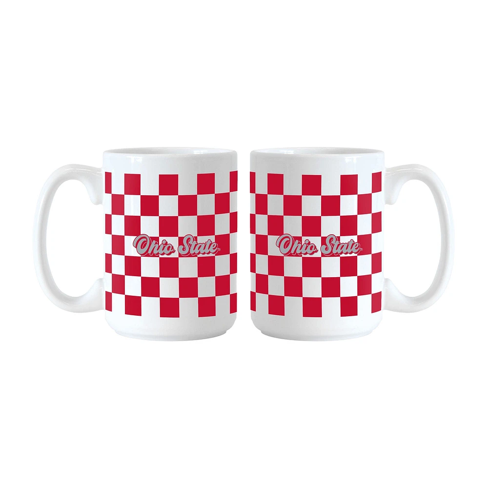 Lot de 2 tasses à logo à carreaux de 15 oz de Logo Brands Ohio State Buckeyes