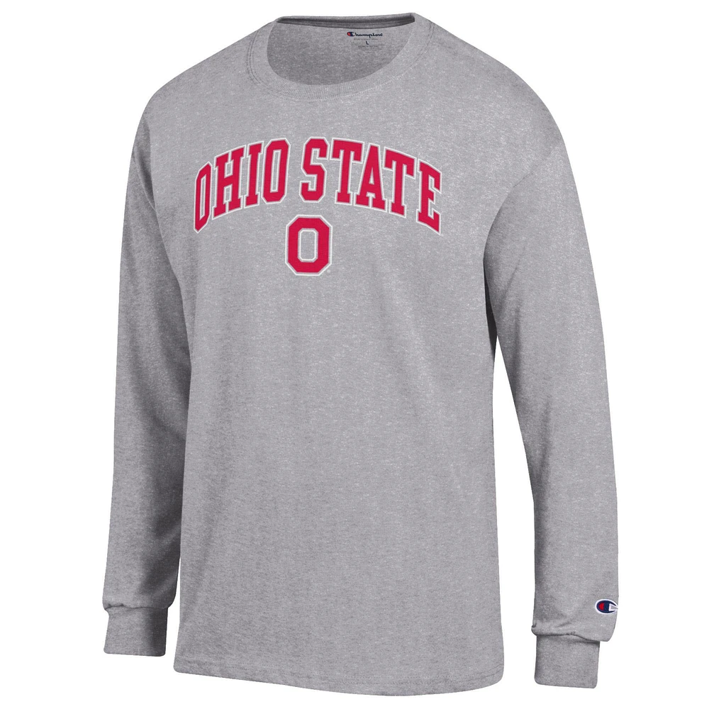 Men's Champion  Heather Gray Ohio State Buckeyes Arch Over Logo Long Sleeve T-Shirt
